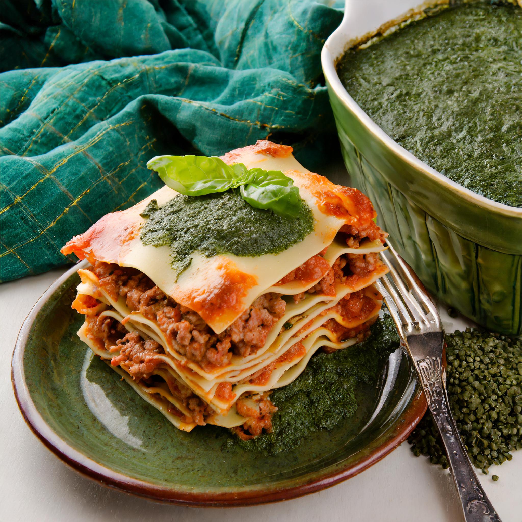 En este momento estás viendo Lasagna de carne y espirulina fresca: